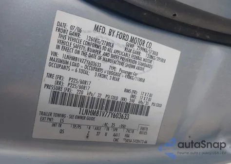 2007 Lincoln Town Car Signature from USA, damaged, VIN 1LNHM81V77Y603633